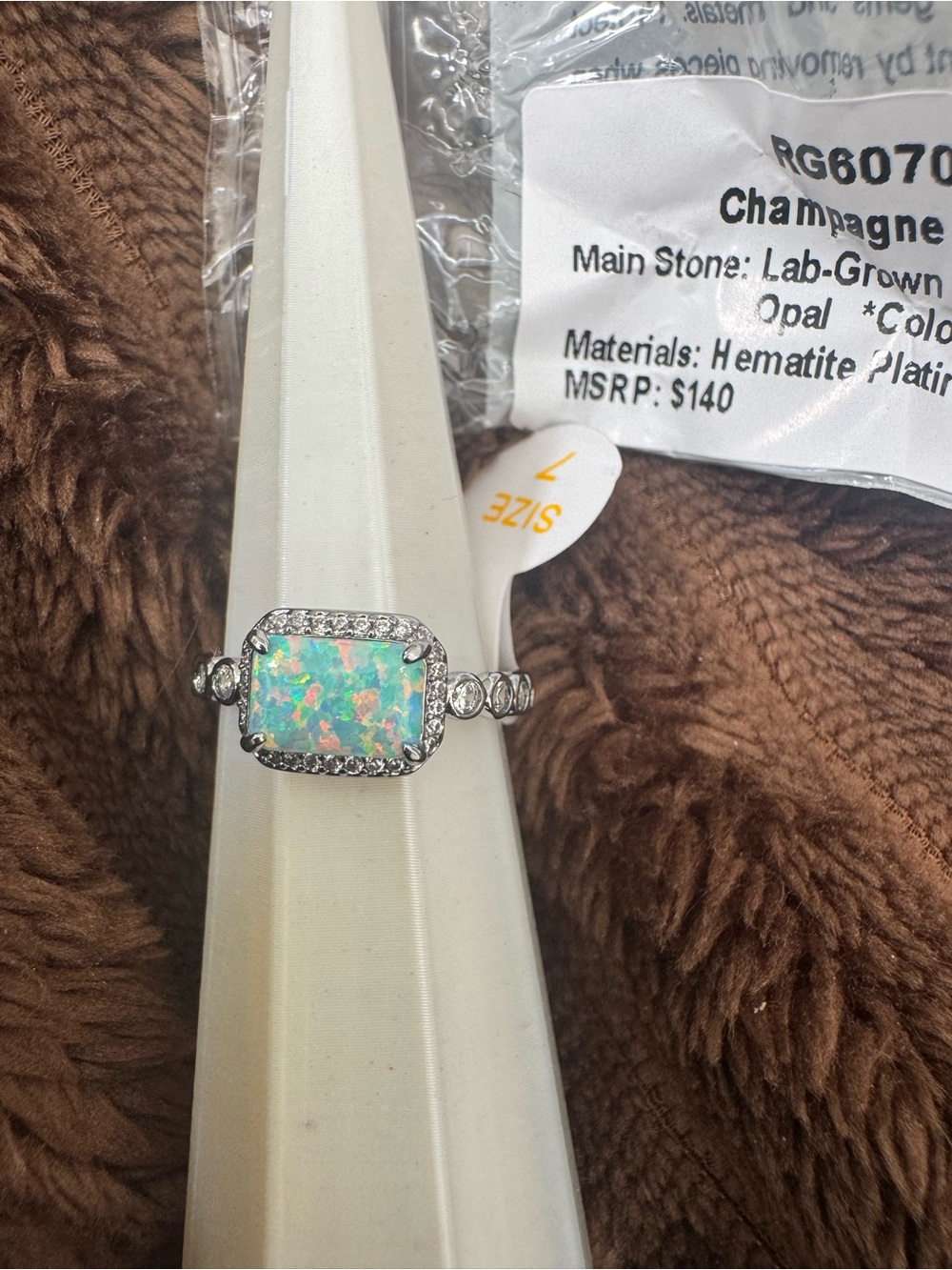 bp Silver-Tone Opal Halo Ring with Multi-Flash Opal